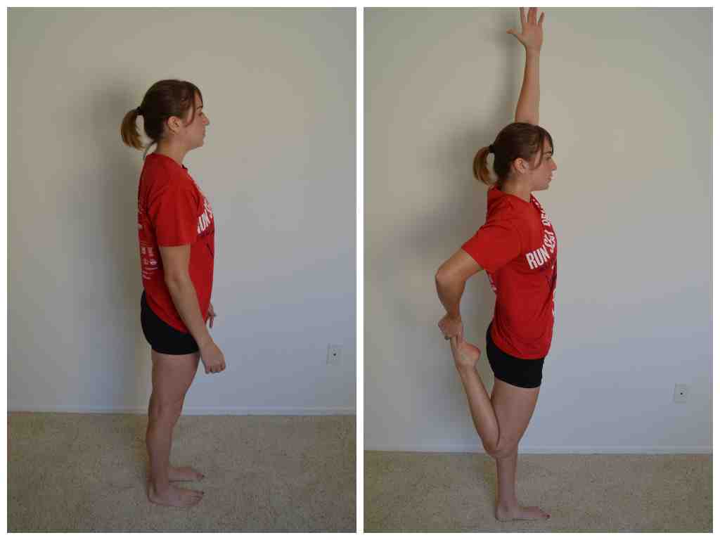 standing quad stretch and reach