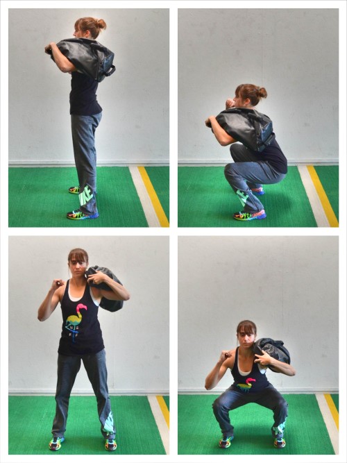 shouldered sandbag squat